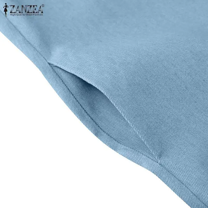 

Womens Denim Blue Shirt Dress 2021 Summer Solid Strap Robe Femme ZANZEA Holiday Sleeveless Vestido Fashion Casual V Neck Dresses
