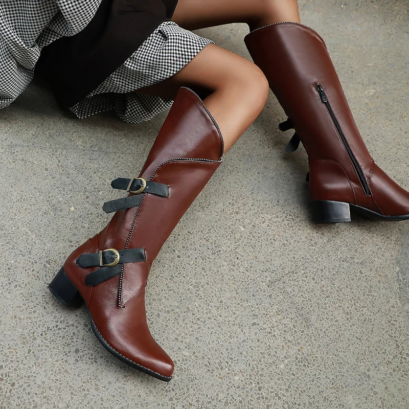 Зимние мотоциклетные сапоги женские модные до колена теплая Дизайнерская обувь