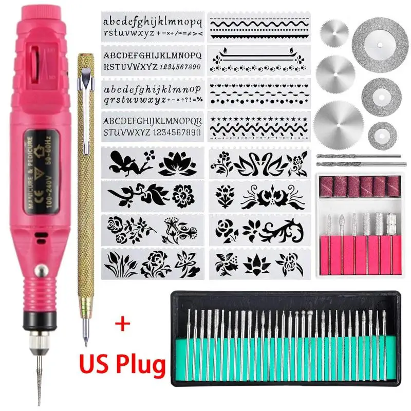 

Engraving Tool Kit Portable Electric Nail Drill Buffer Kit Engraver Rotary Mini Engraving Pen for Metal Glass Ceramic Plastic
