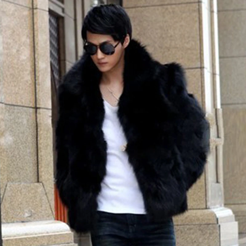 Новое поступление мужские роскошные меховые пальто с отложным воротником