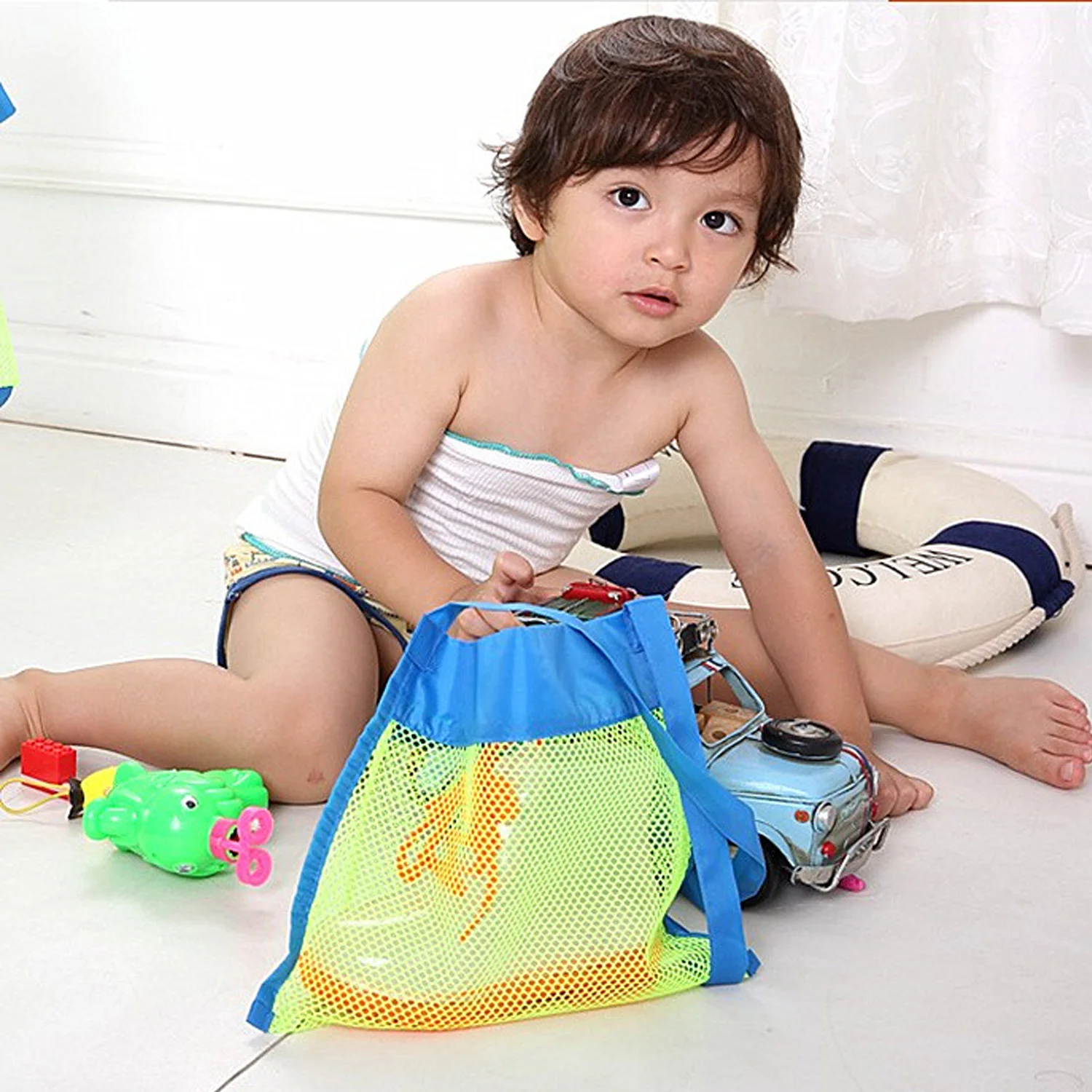2Pcs Beach Bath Creative Toys Portable Reusable Foldable Mesh Tote Bags Toy Kids Towels Shell Pool Swimsuits Basket Storage Gift | Игрушки и