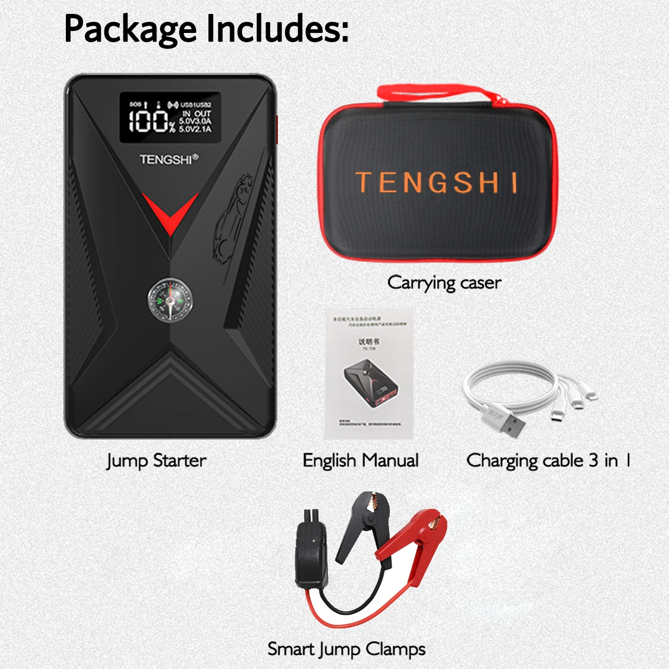 

TENGSHI 12V Car Jump Starter Battery Charger 10000mA 2USB Power Bank 500A Starting Device Start-up for Motorcycle St