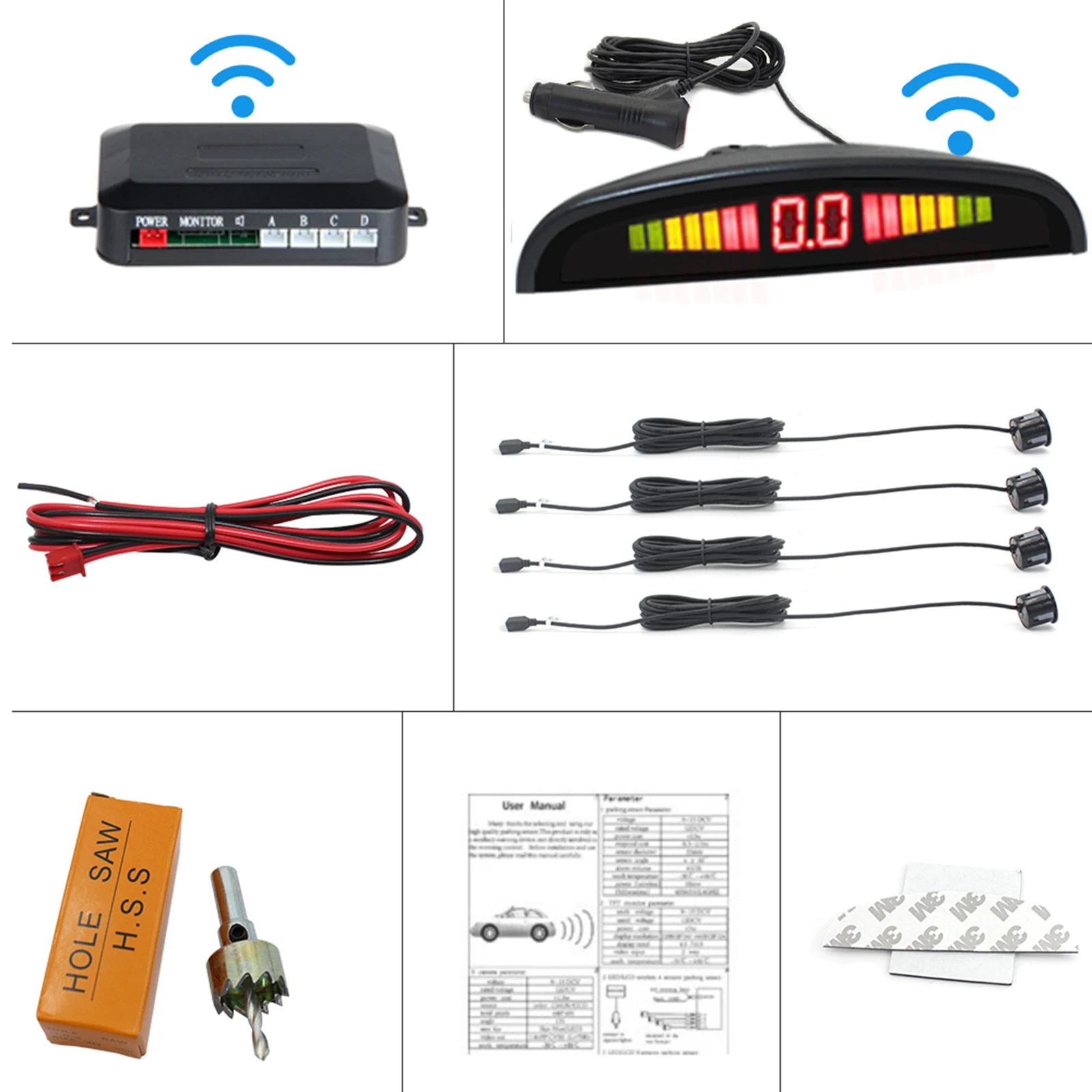 

Monitor System Car Parking Sensor Reversing Radar Reverse Backup Radar 12v LED Monitor Kit Universal WIFI Car Auto Parking Radar