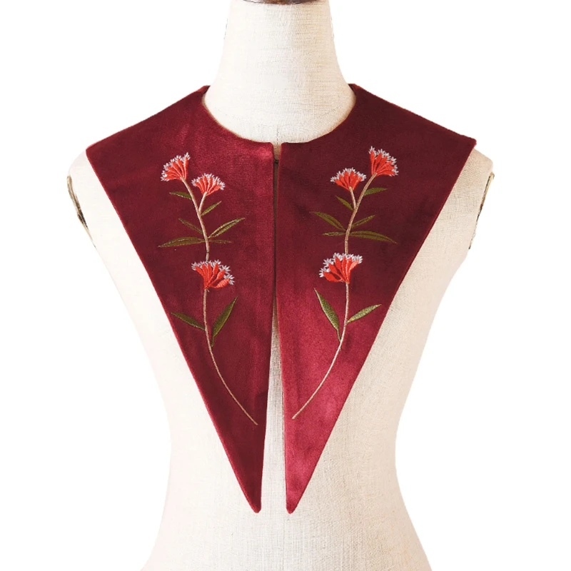 

Fashion Chiffon Detachable Half Shirt Blouse Velvet Floral Embroidery Lapel False Collar Shawl Decorative Dickey