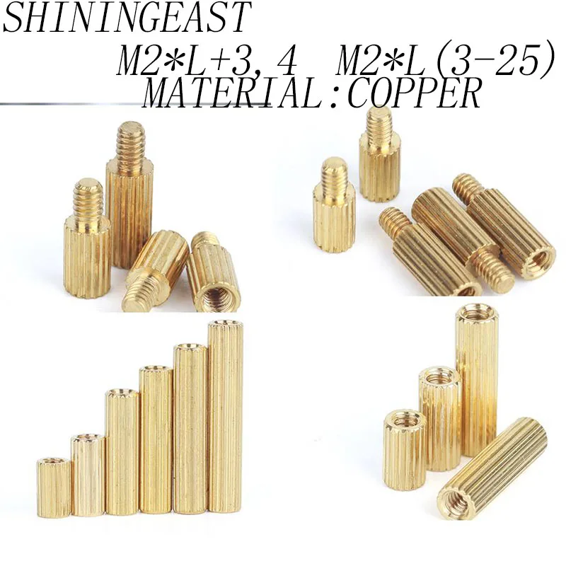 

M2*L+3+4 M2*L(3-25)male female spacer round knurling copper standoff screw stud bolt camera security moniter 1125