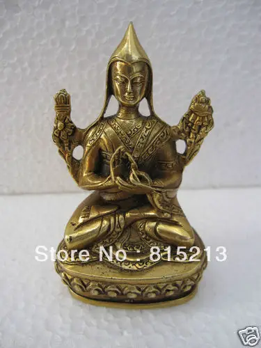 00061 латунная Бронзовая статуэтка Будды Тибета Tsongkahpa Guru|Статуи и скульптуры| |