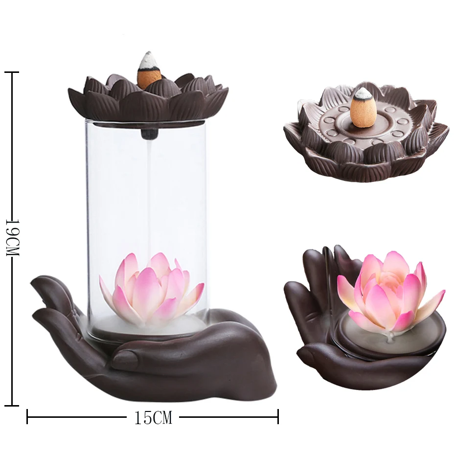 

Zen Buddha Hand Incense Burners Backflow Incense Burner Holder Lotus Home Decor Joss Stick Aroma Tower Censer Home Unique Crafts
