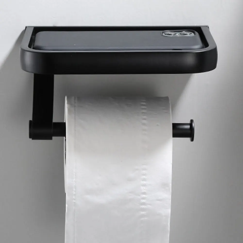 

Toilet Paper Holder Tissue Paper Wall Mounted Black Holder With Phone Storage Shelf Bathroom Paper Towel Holder Wc Accessories