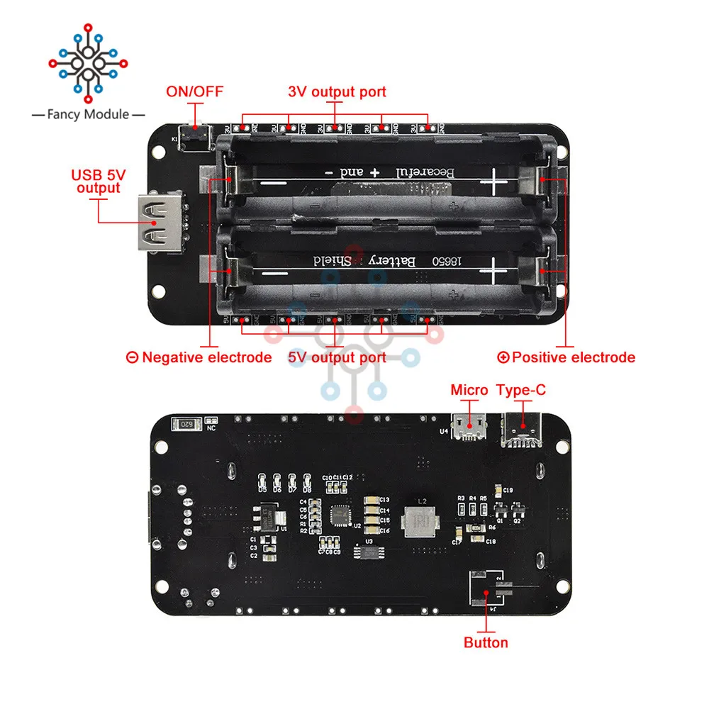 Diymore ESP8266 ESP32 2x18650 Литий Защита аккумулятора V8 5 V/2.2A мобильный Мощность банк модуля зарядки Micro USB/Тип-C для Arduino