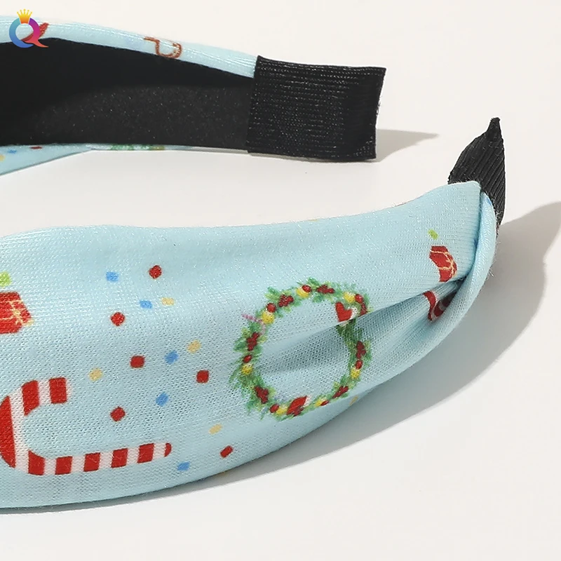 

Christmas Knotted Headband Santa Elk Print Cross Knotted Head Hoop Colorful Female Hair Accessories Wide-Brimmed Hair Hoop