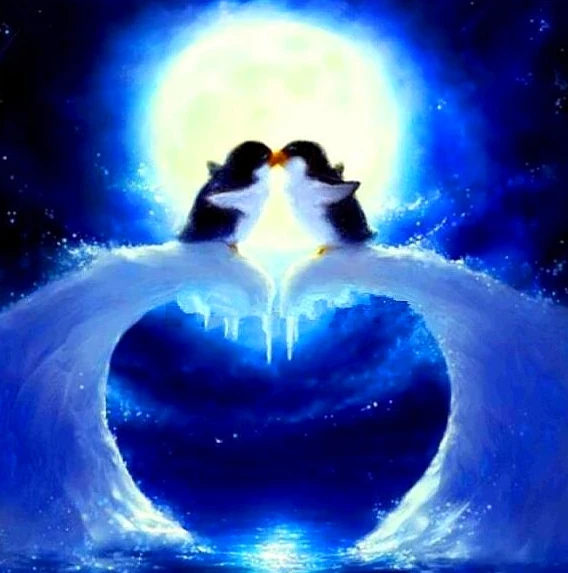

JMINE Div 5D Penguin Kiss Moon Full Diamond Painting cross stitch kits art High Quality Animal 3D paint by diamonds