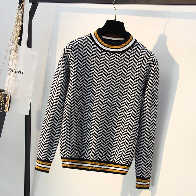 

Luxury Jacquard Knit Women Sweater Autumn Winter Christmas Tree Patern Turtleneck Pullovers Striped Sweaters Jumper Tops