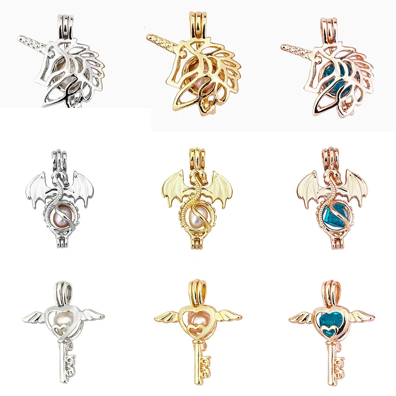 Классический Единорог Дракон Ключ Любовь Сердце Форма сплава из жемчуга колье с