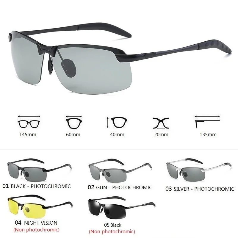

Photochromic Sunglasses Men Polarized Driving Chameleon Glasses Male Change Color Sun Glasses Day Night Vision Driver's Eyewear