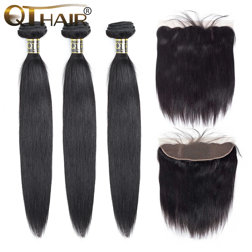 Прямые пряди волос с фронтальной перуанской связкой кружевной QT волосы 3 не Реми