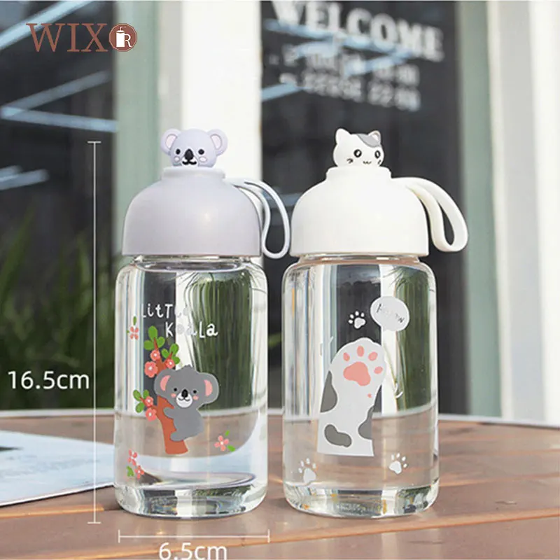 

300ml Creative Animal Glass Water Bottle Milk Juice Coffee Mug Leakproof Outdoor Tour Sport Water Bottles for Kid Cute Gift