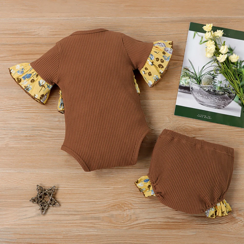 

Newborn Baby Girl Girls Clothes Set Short Sleeve O Neck Patchwork Top and Short Pants 2-piece Summer Suits