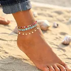 Ножной браслет Modyle Женский, амулетный браслет на ногу с блестками в богемном стиле, с красочными бусинами и натуральным камнем, бижутерия