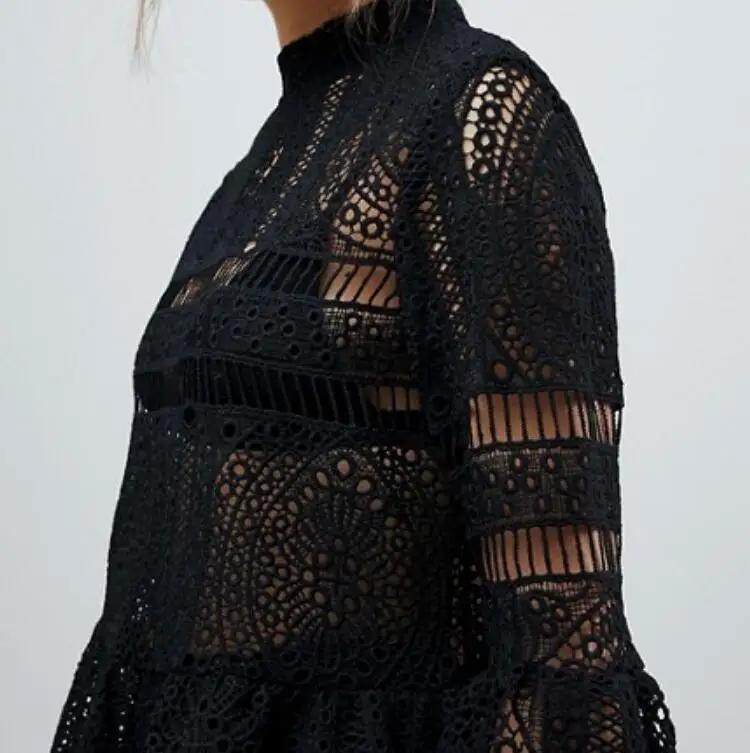 2019 Casual Women Sexy Lace Tunic Hollow Tops Tee Blouse Long Sleeve Irregular Hem Patry Blusas Beach Ladies Shirt | Женская одежда
