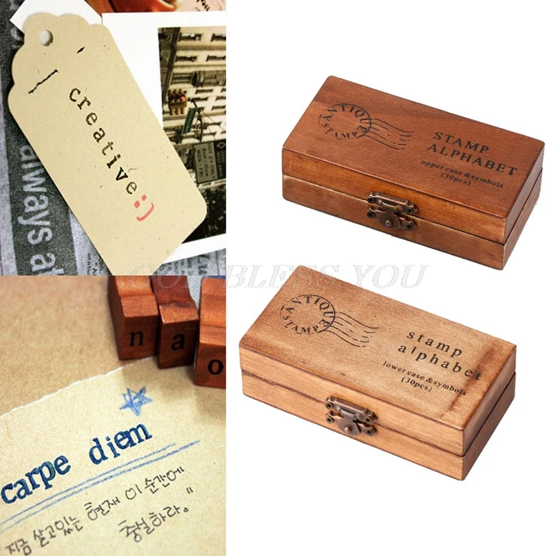 30 шт. в ретро стиле с буквами алфавита прописные строчные деревянный комплект