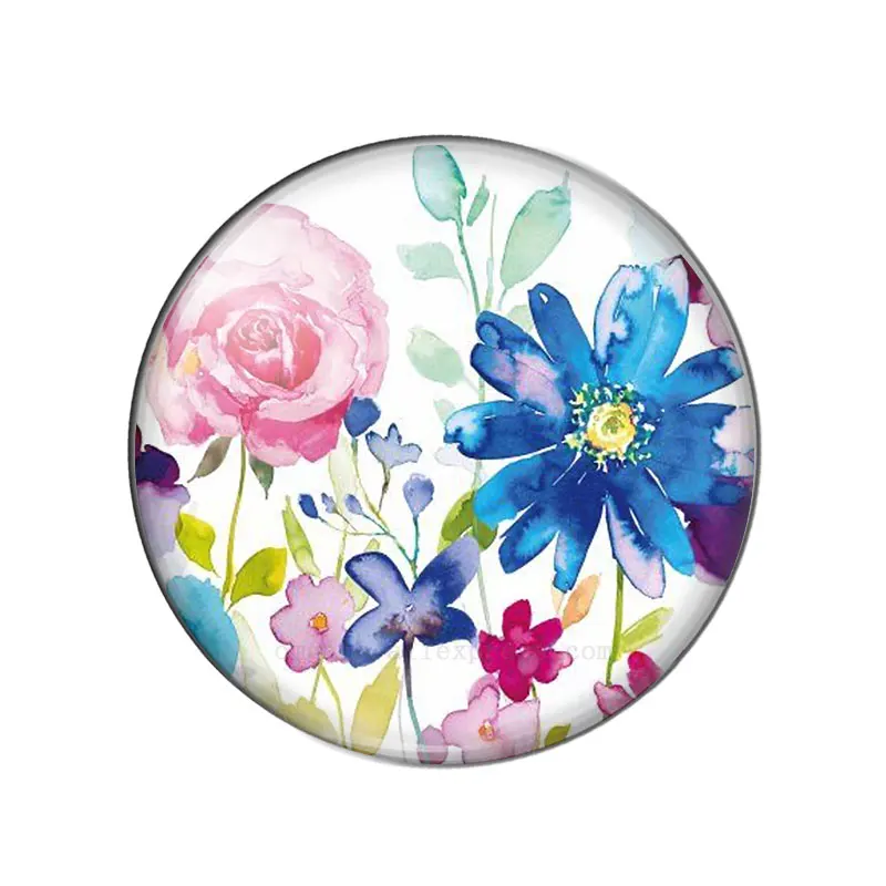 Watercolor Flowers Art Paintings 10pcs mixed 12mm/18mm/20mm/25mm/30mm Round photo glass cabochon demo flat back Making findings images - 6