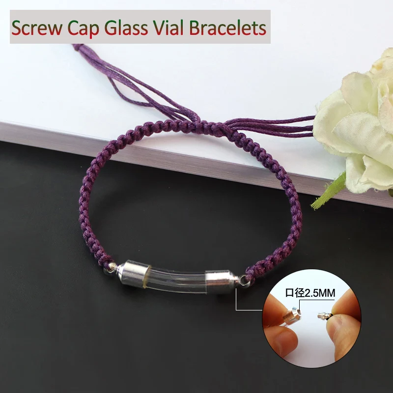 

2PCS 6MM Curve Tube Screw Cap Premade Cotton Bracelet Rice Vial Wishing Bracelets Urn Keepsake Jewelry For Friend Gift