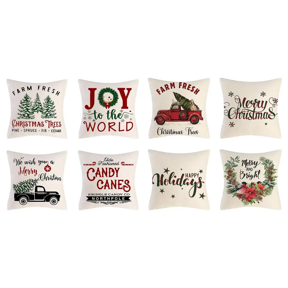 

4PCS Exquisite Christmas Throw Pillow Case Xmas Theme Printed Pattern Decorative Pillowcases Comfortable Square Cushion Cover
