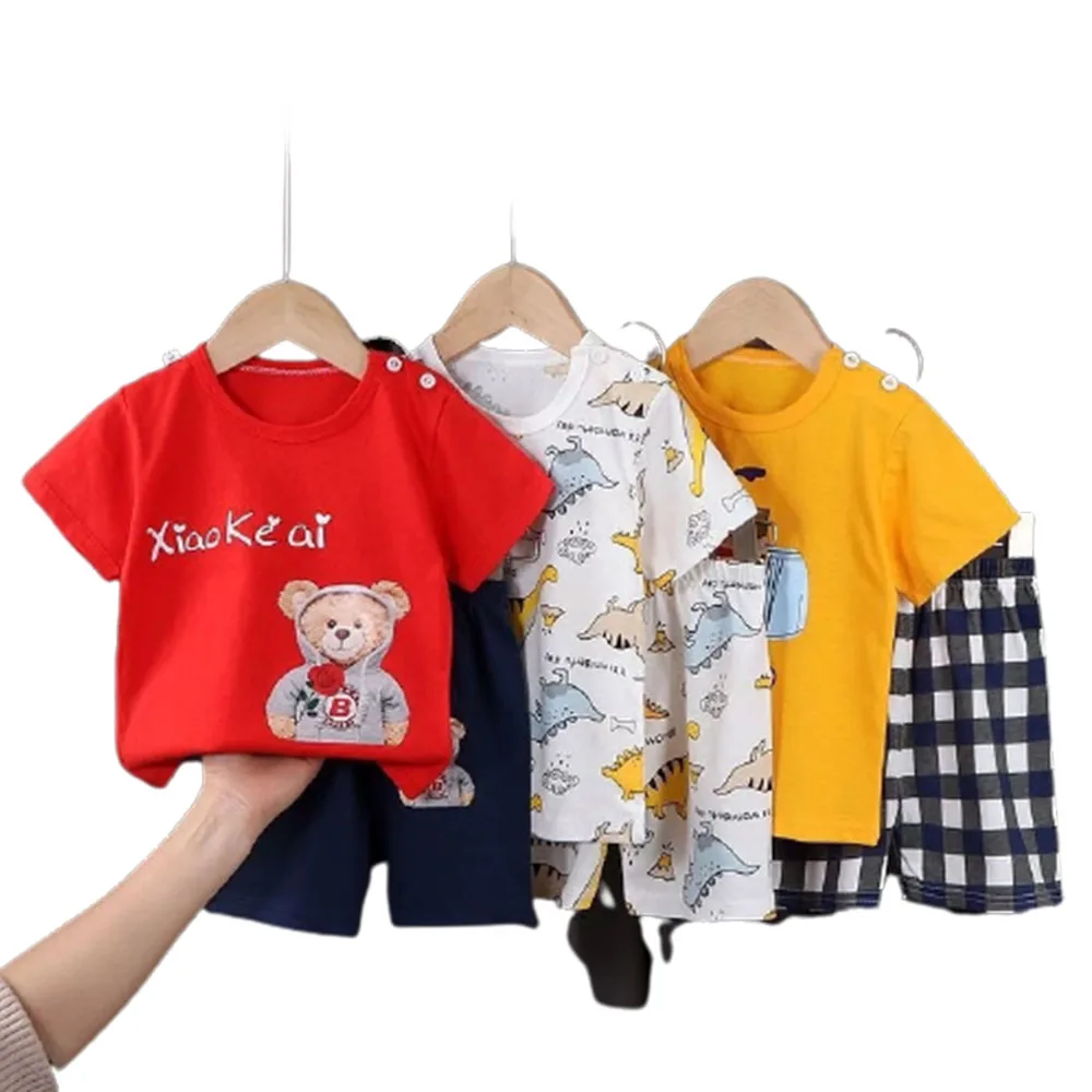 

Children's Short-sleeved Clothes Suit 2022 Summer New Cotton Baby Boys Girls Shorts T-shirt Cartoon Print Two-piece Sets