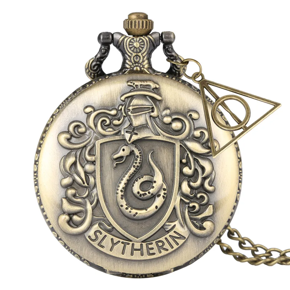Slytherin Pendant Популярные кварцевые карманные часы Ravenclaw/Slytherin/Gryffindor/Hufflepuff тема бронзовое ожерелье часы винтажные часы - Цвет: Slytherin Pendant
