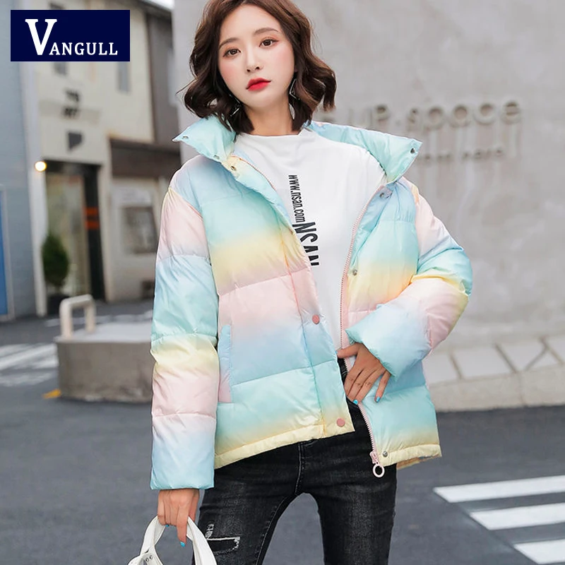 

Vangull Fashion Rainbow Colors Women Down Jacket White Duck Down Zipper Coat Female Long Sleeve Korean Thin light Down Parkas