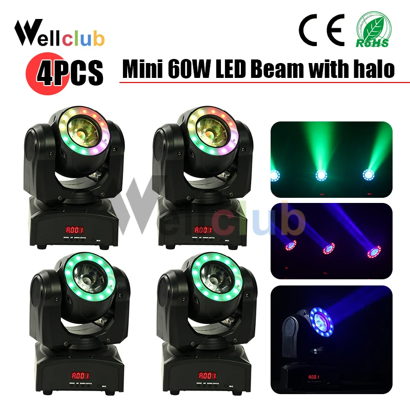 4 шт. мини 60 Вт движущийся головной свет с эффектом гало луч света освесветильник