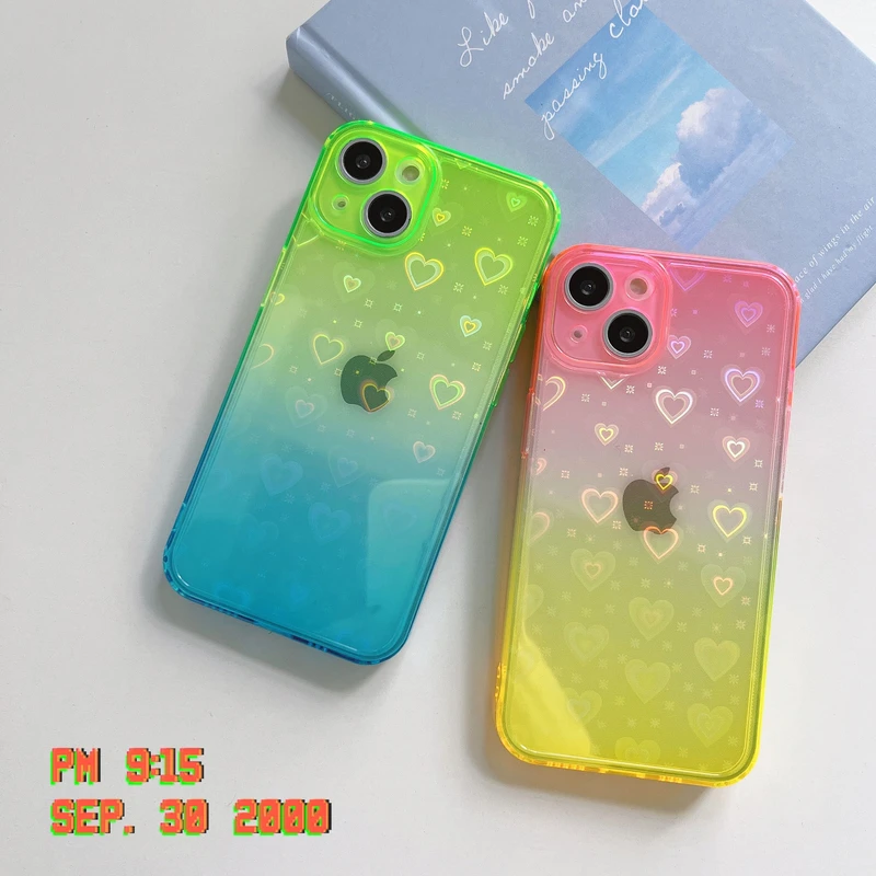 

Fashion Gradient Laser Love Heart Pattern Clear Phone Case For iPhone 13 12 11 Pro Max X Xr Xs Max 7 8 Plus SE Shockproof Cover
