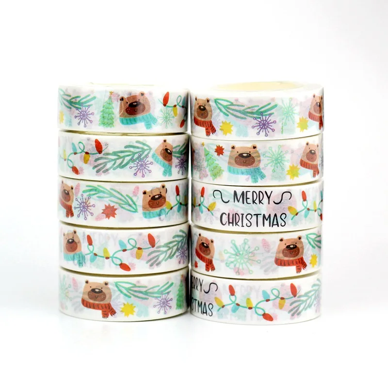 

NEW 10pcs/Lot Decorative Bear Snowflake Christmas Washi Tapes for Bullet Journal Adhesive Masking Tape Cute Stationery