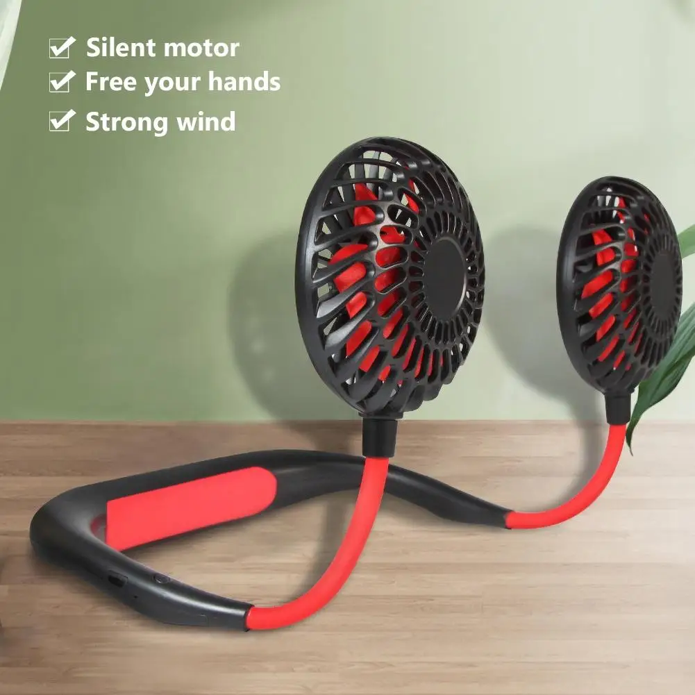 

Adjustable Mini Portable USB Rechargeable LED Light Hanging Neck Neckband Dual Cooling Fan Car Accessory Portable