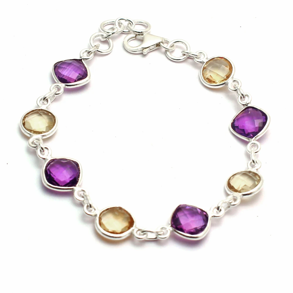 Женский браслет из серебра 925 пробы с цитрином и аметистом 18 3 см | Украшения