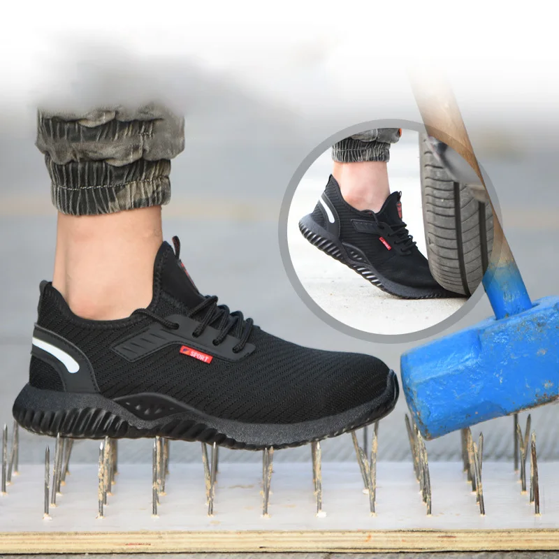 

Men'S Safety Shoes Anti-Smashing Anti-Piercing Wear-Resistant Breathable Steel Toe Lightweight Thick-Sole All-Match Work Sneaker