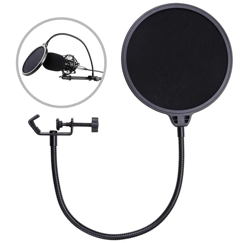 Professional Microphone Pop Filter Recording Durable Double Layer Studio Clamp Windscreen for Speaking Singing | Дом и сад