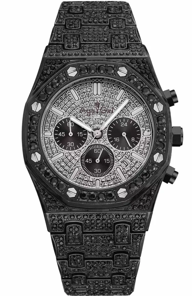 

Classic New Men Watch Chronograph Sapphire Stainless Steel Yellow Gold Rose Silver Black Full Iced Diamonds Fashion Sport