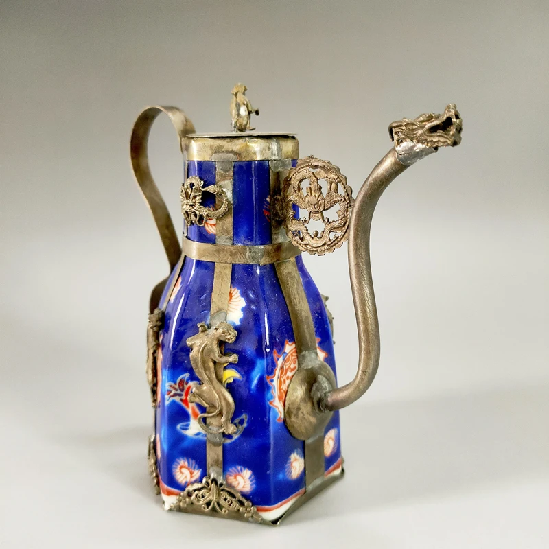 Изысканный фарфоровый чайник в старинном китайском стиле инкрустированный