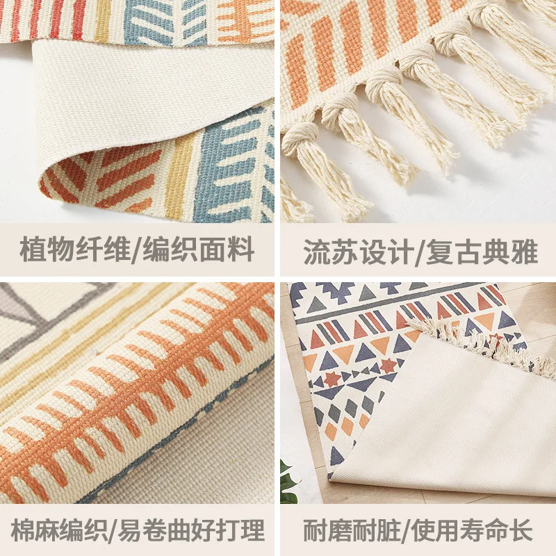 cotton linen with tassel carpet retro ethnic style rectangular wall tapestry bathroom living room bedroom bedside rug floor mats free global shipping