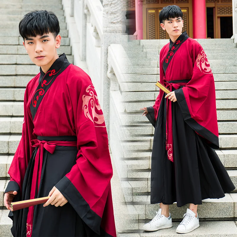 

Men Embroidery Hanfu Classical Dance Costume Folk Festival Outfit Chinese Stage Performance Clothes Fairy Dress 2 Pcs Set DF1166