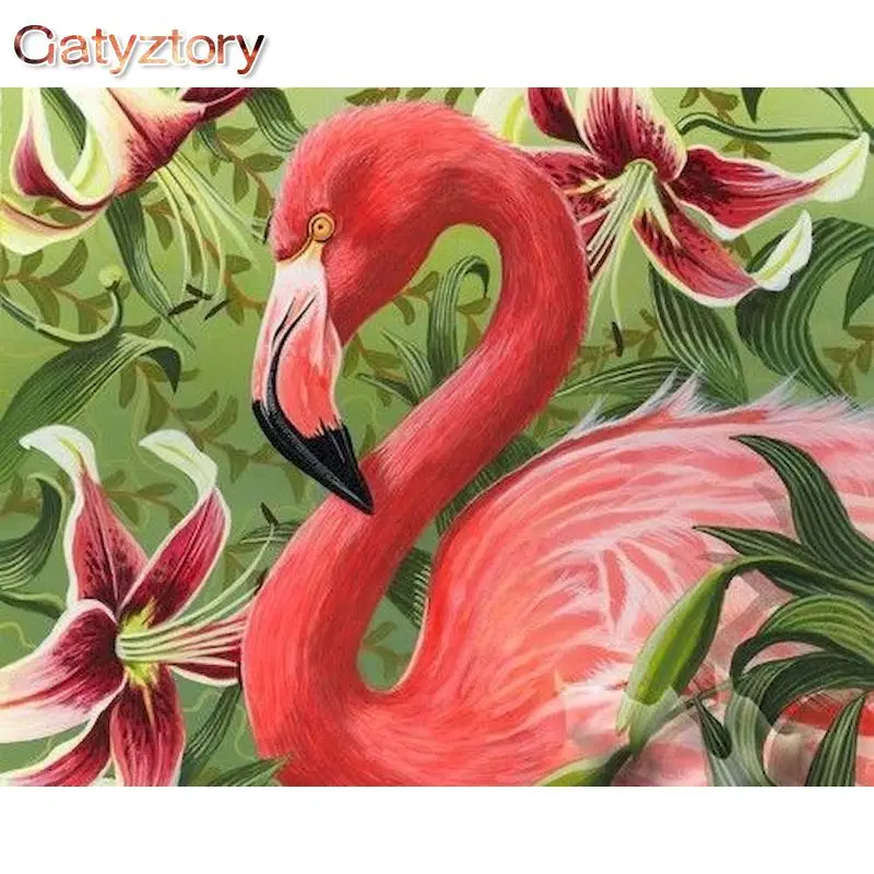 

GATYZTORY Painting By Numbers For Adults Pink Flamingo Animal Paints Unique DIY Gift Framed Home Wall Decor Artcraft Pictures