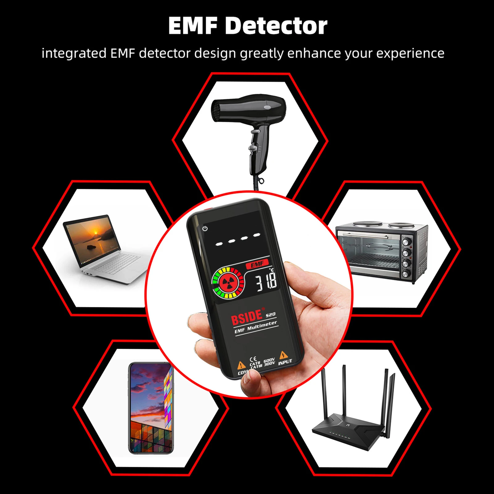 Мультиметр BSIDE S20 Intelligent EMF 9999 отсчетов перезаряжаемый Универсальный измеритель