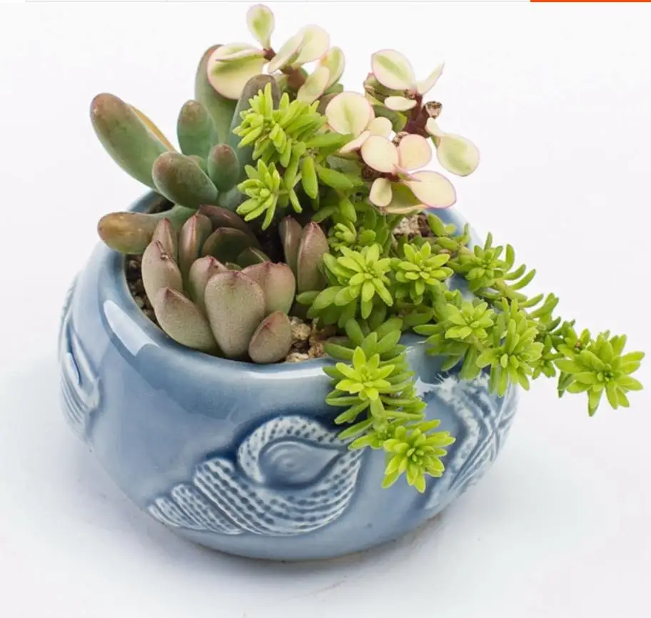 Европейский милый цветочный горшок фарфоровая ваза с синей рыбой мини бонсай