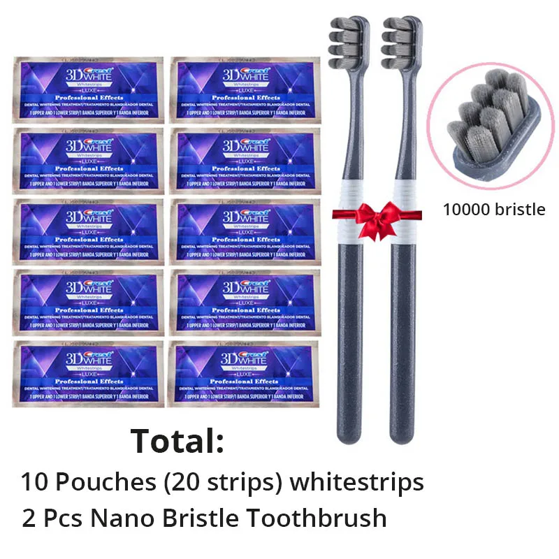 10pouch2toothbrush 3D Белый Whitestrip профессиональный эффект отбеливатель зубов плотная зубная щетка с мягкой щетиной для чувствительной десны отбеливание зубов полоски - Цвет: 10pouch2toothbrush