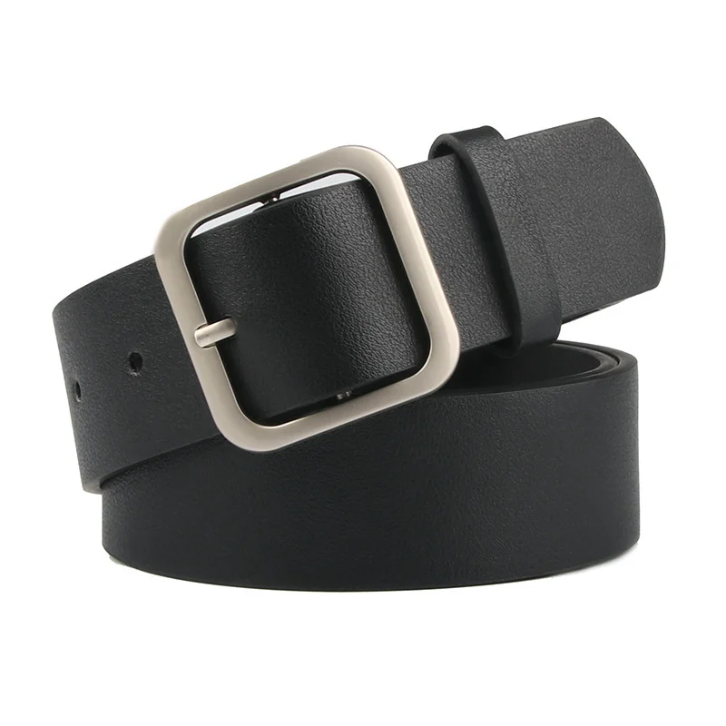 

Square Silver Buckle Belts For Women Alloy Gold Metal Peg Buckles Belt Dress Black Punk Jeans Fake Leather Waistband Girl Jacket