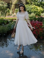 vintage style dresses for women 2021 summer new arrival square collar lace short sleeve women long dress white