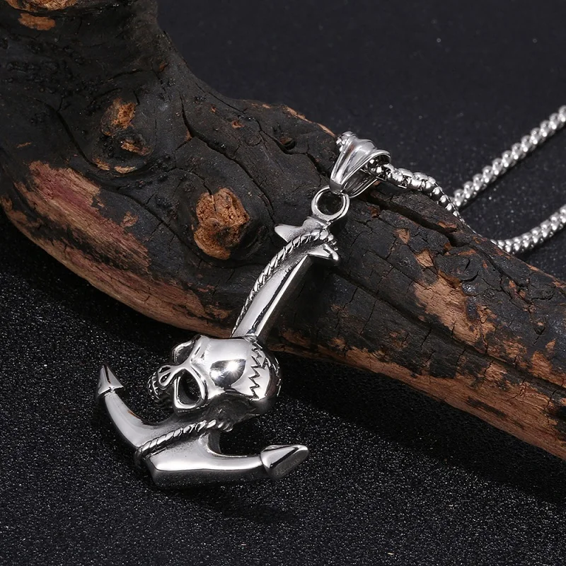 Личность Карибский пират якорь ожерелья с подвесками черепом Для мужчин