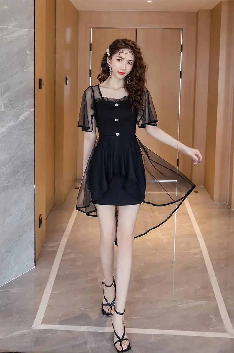 

COIGARSAM Women dress Mesh Dresses Black 9108