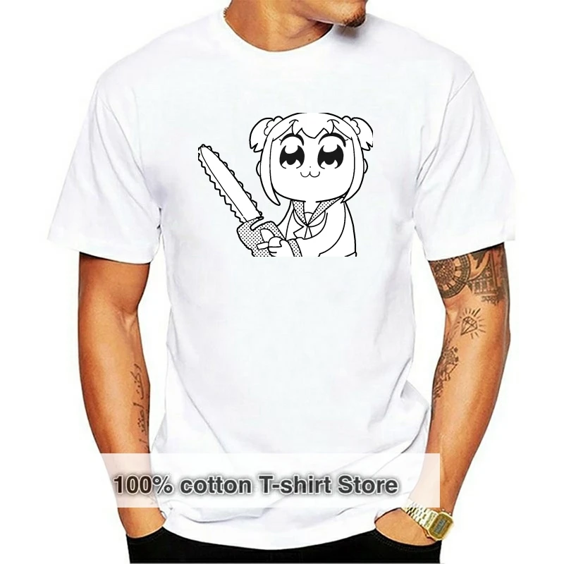 

660 Pop Team Epic T-shirt Popuko Holding A Chainsaw Summer Fashion Men's Short Sleeve T-Shirt